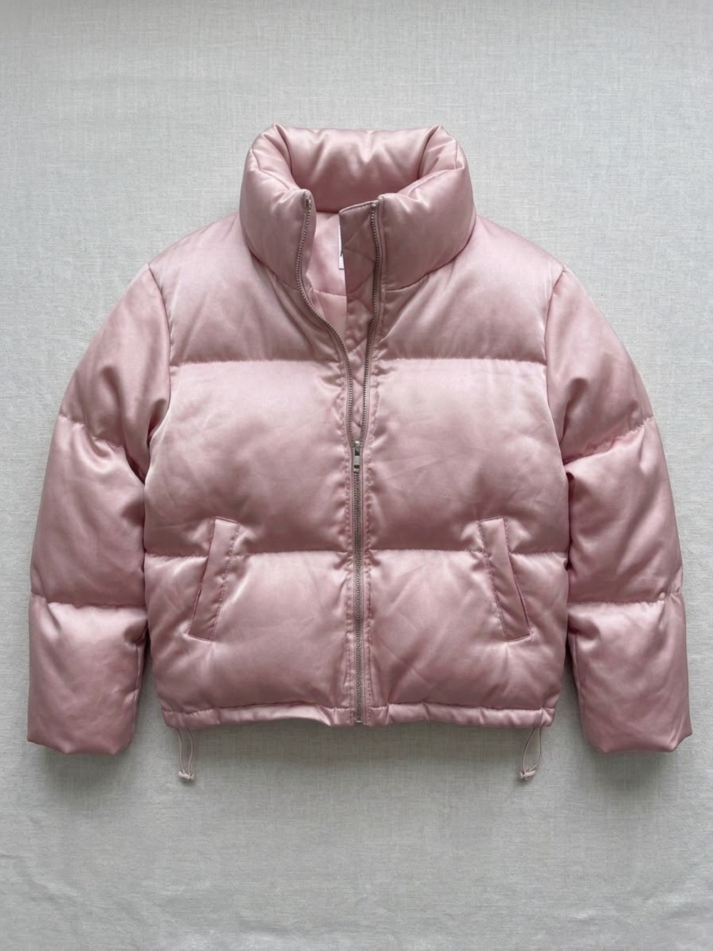 Oh Polly Satin Pink Cropped Puffer Jacket